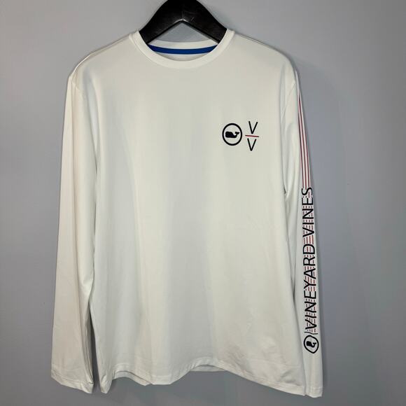 Vineyard Vine  Logo Long-Sleeve Harbor Performance T Shirt White Logo Preppy M - Picture 1 of 8
